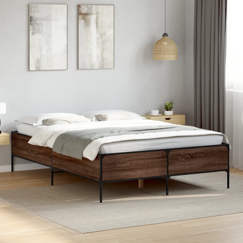 vidaXL Posteľný rám hnedý dub 140x190 cm kompozitné drevo a kov