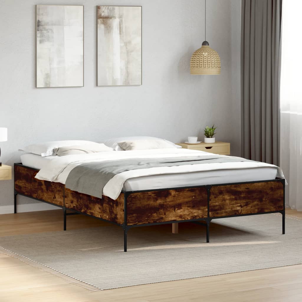 vidaXL Posteľný rám dymový dub 140x200 cm kompozitné drevo a kov