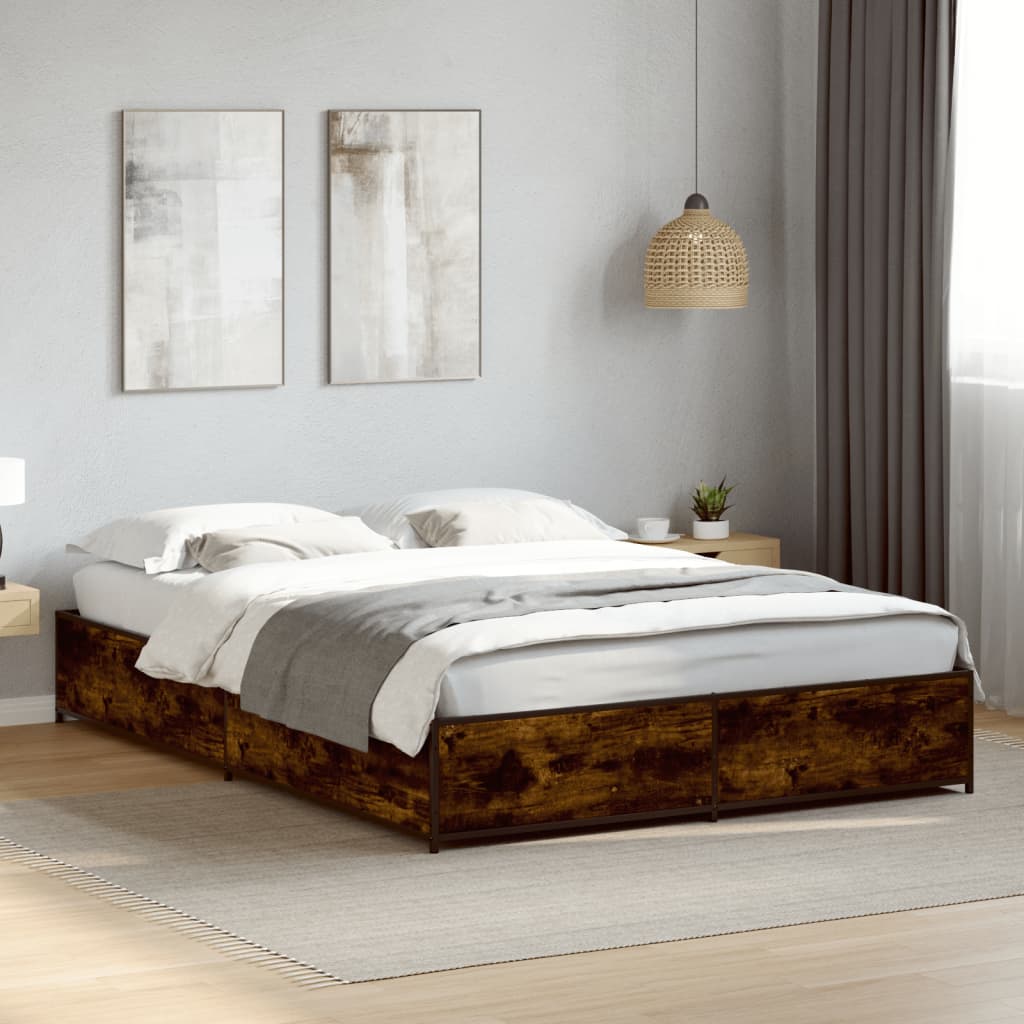 vidaXL Posteľný rám dymový dub 120x200 cm kompozitné drevo a kov