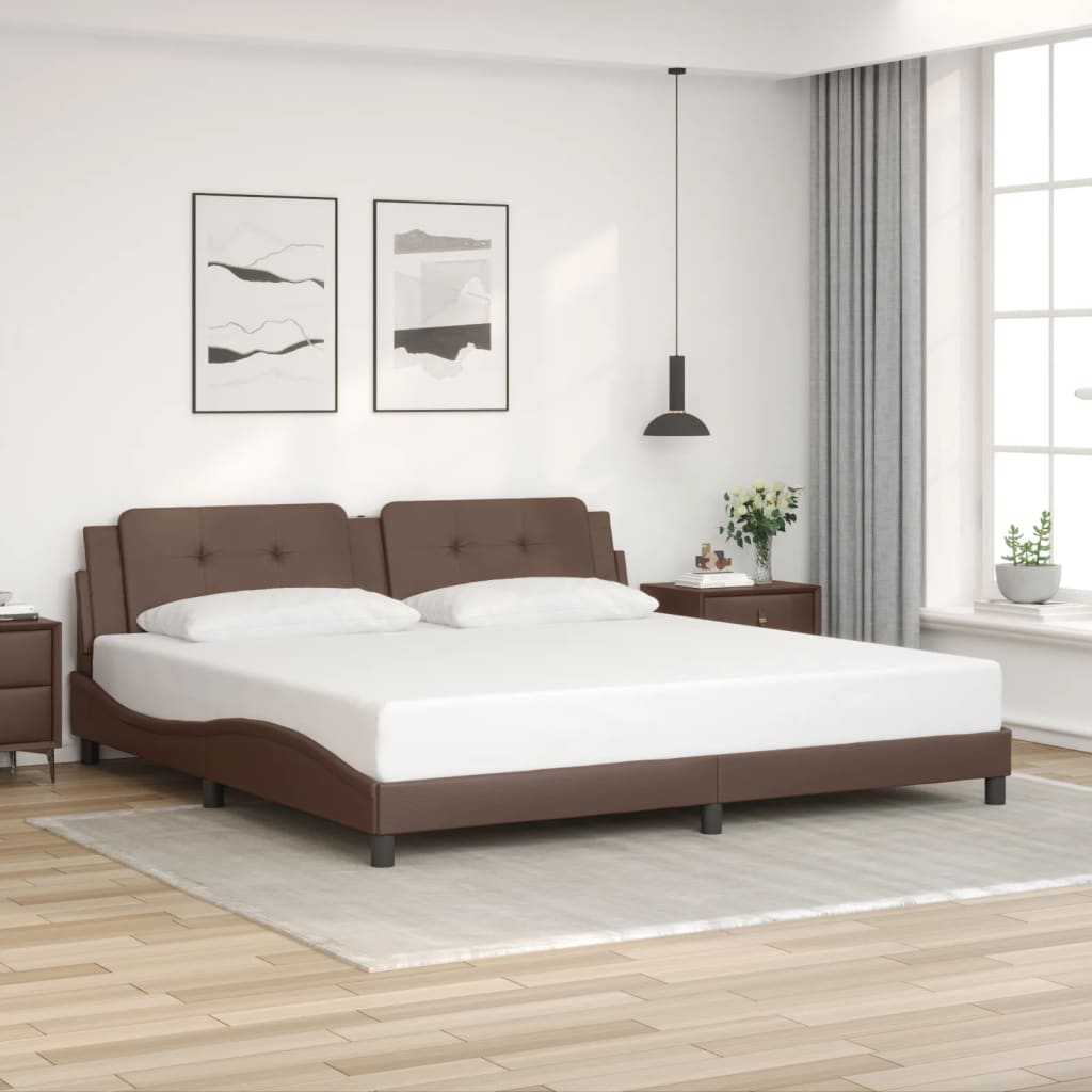 vidaXL Posteľný rám s čelom hnedý 200x200 cm umelá koža