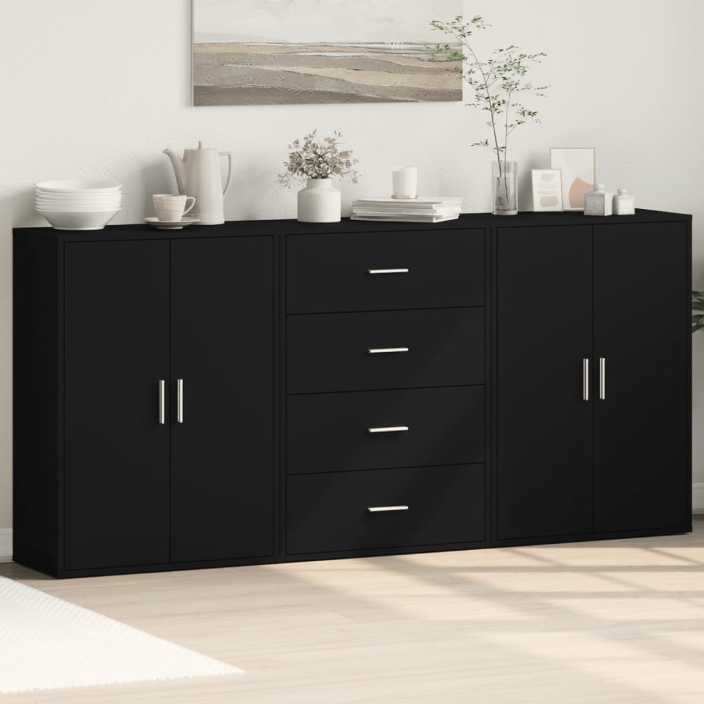 vidaXL Komody 3 ks čierne 60x31x84 cm kompozitné drevo