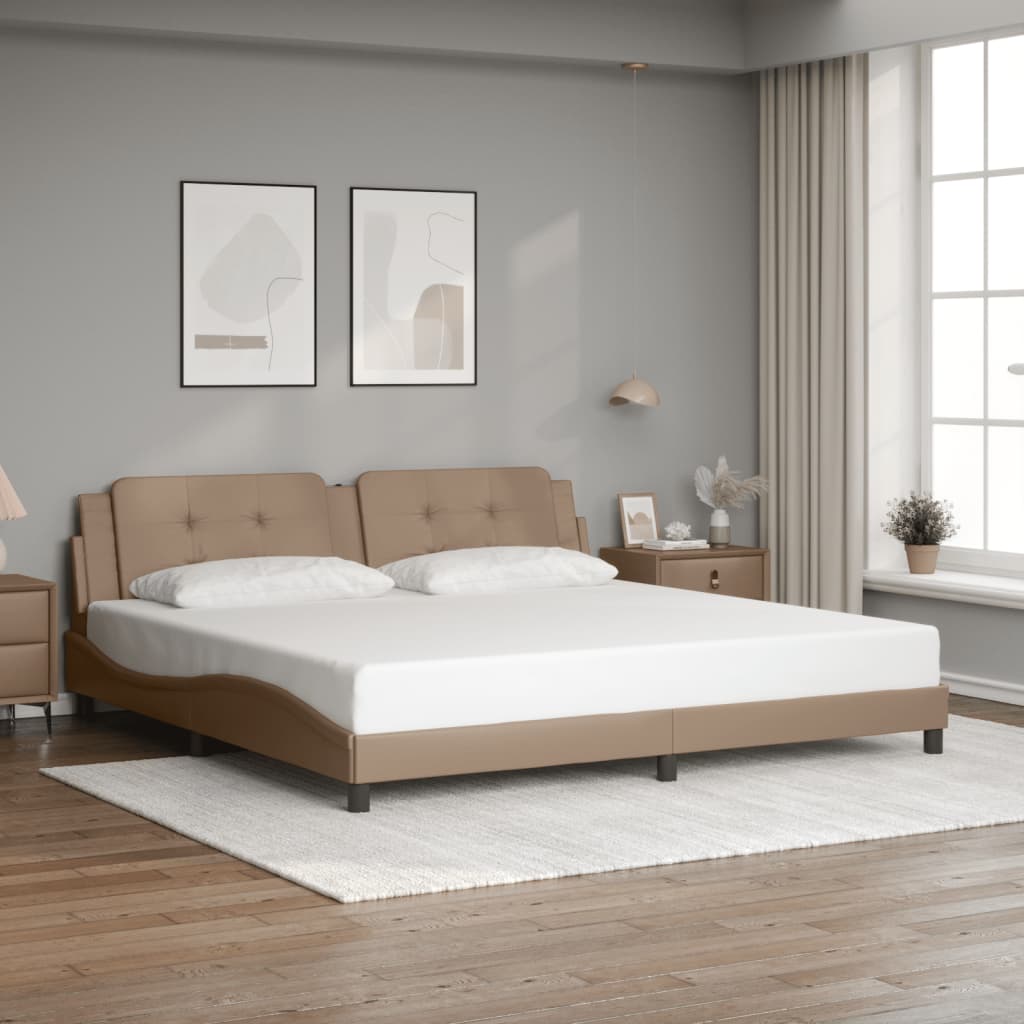 vidaXL Posteľný rám s čelom kapučínový 200x200 cm umelá koža