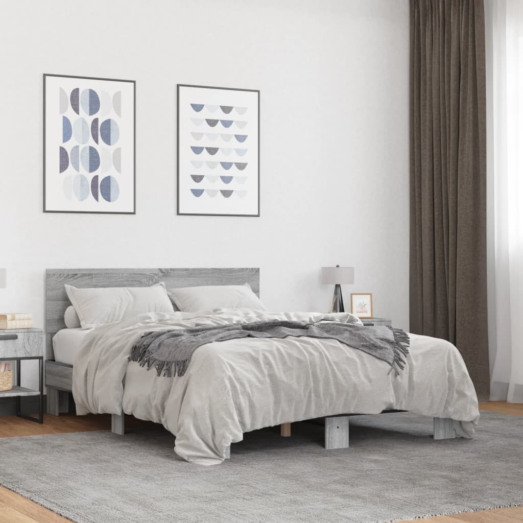 vidaXL Posteľný rám sivý sonoma 120x190 cm kompozitné drevo a kov
