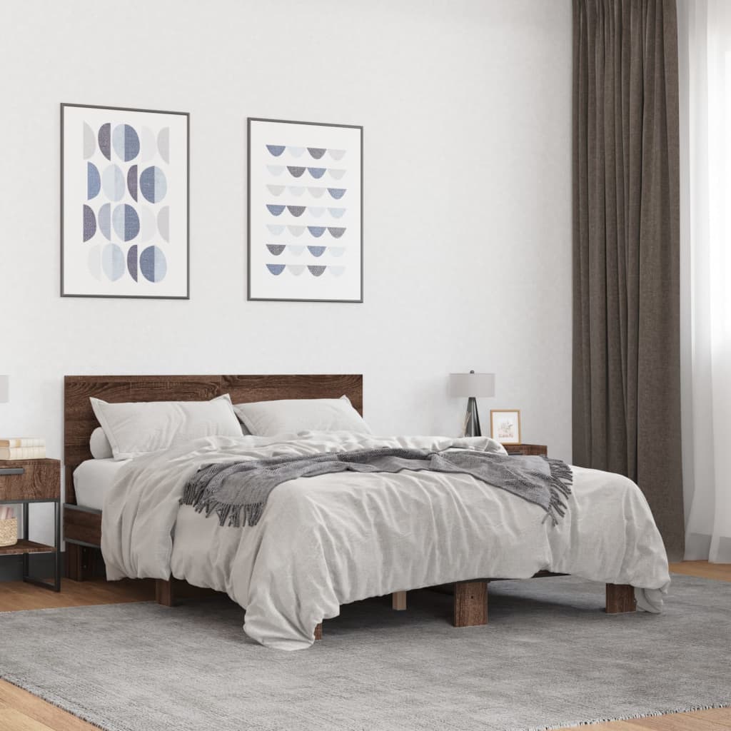 vidaXL Posteľný rám hnedý dub 120x190 cm kompozitné drevo a kov