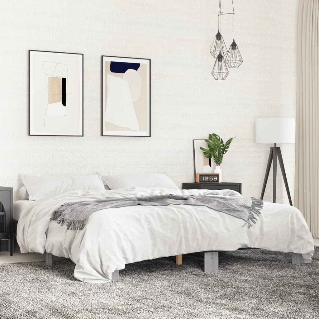 vidaXL Posteľný rám sivý dub sonoma 200x200 cm kompozitné drevo a kov