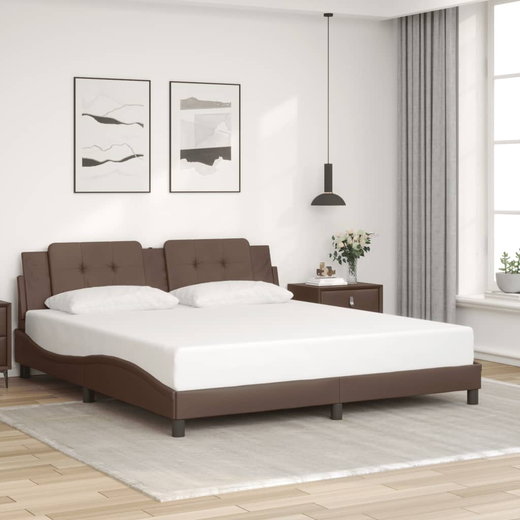 vidaXL Posteľný rám s čelom hnedý 180x200 cm umelá koža
