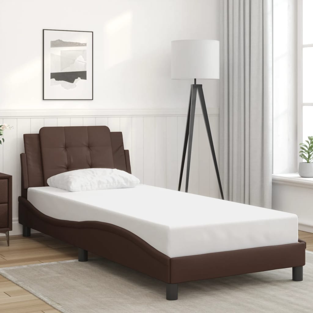 vidaXL Posteľný rám s čelom hnedý 100x200 cm umelá koža