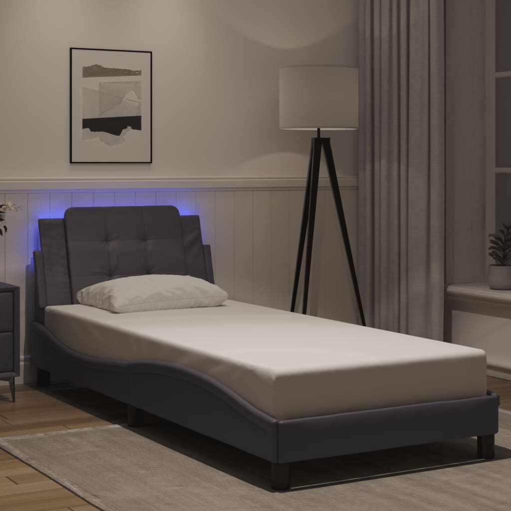 vidaXL Posteľný rám s LED svetlami, sivý 80x200 cm, umelá koža