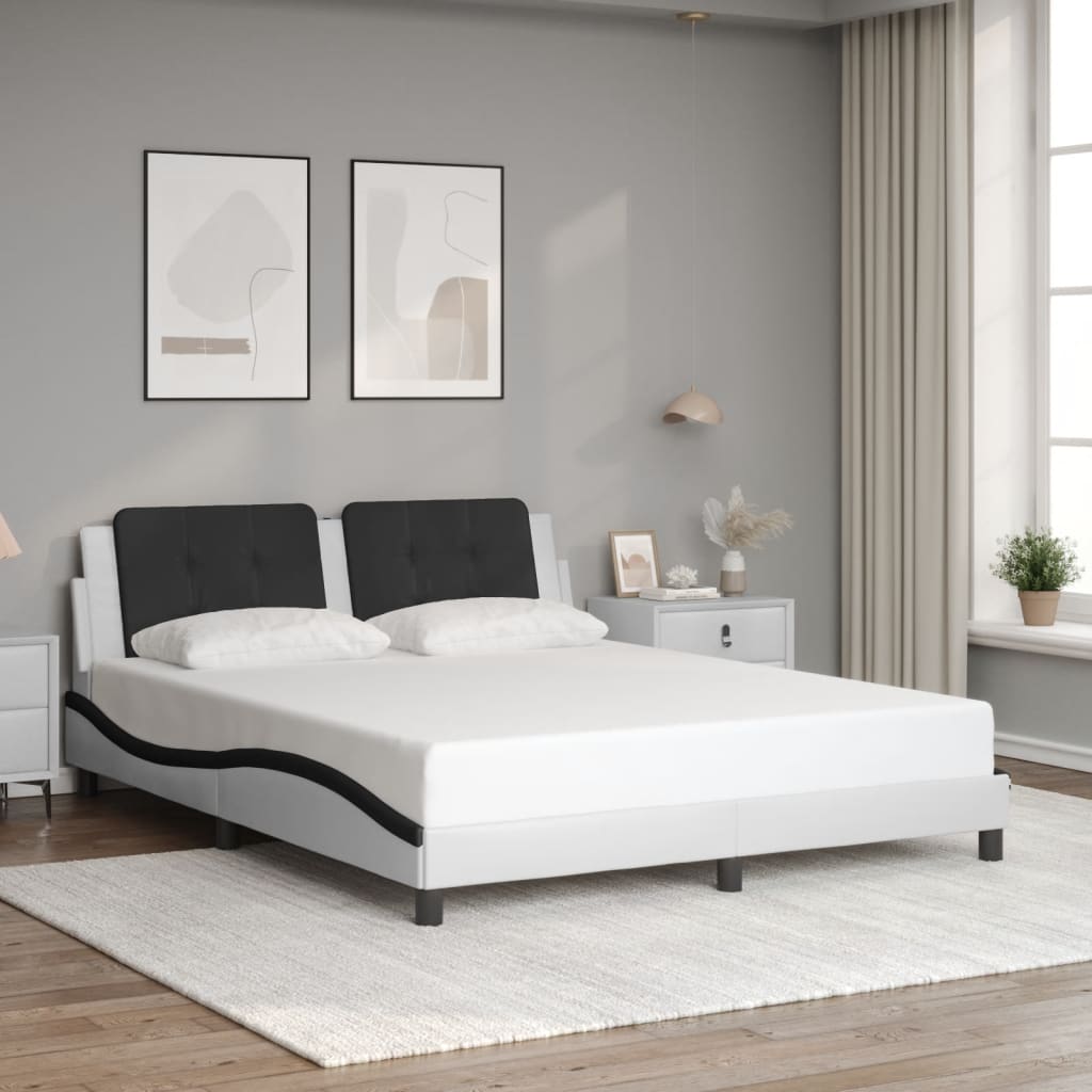 vidaXL Posteľný rám s čelom bielo-čierny 160x200 cm umelá koža