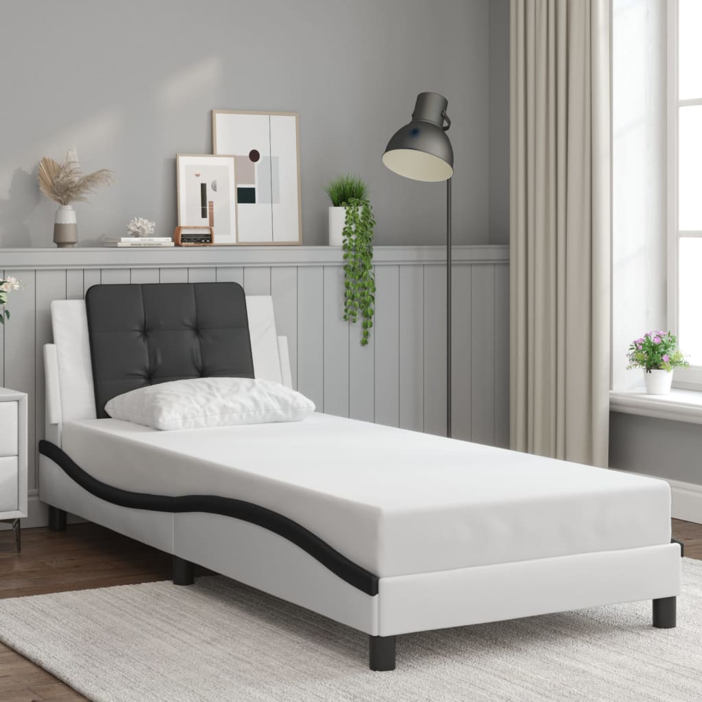 vidaXL Posteľný rám s čelom bielo-čierny 80x200 cm umelá koža