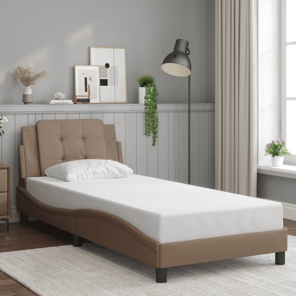 vidaXL Posteľný rám s čelom kapučínový 90x200 cm umelá koža