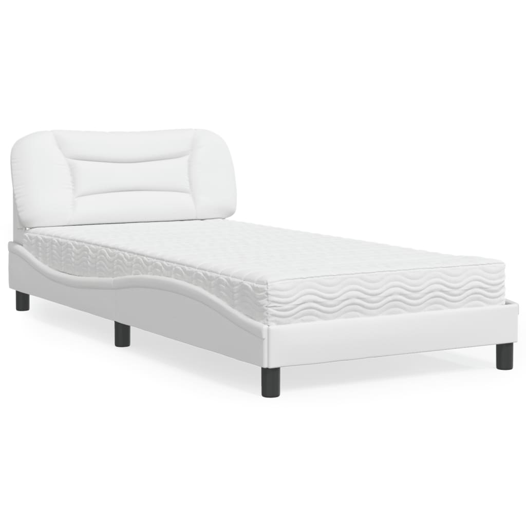 vidaXL Posteľ s matracom biela 100x200 cm umelá koža