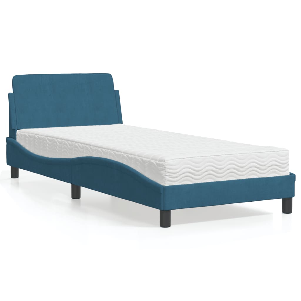 vidaXL Posteľný rám s matracom modrý 80x200 cm zamat