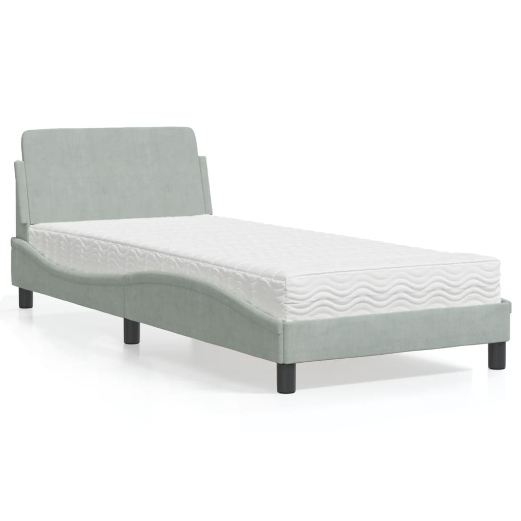 vidaXL Posteľný rám s matracom bledosivý 90x200 cm zamat