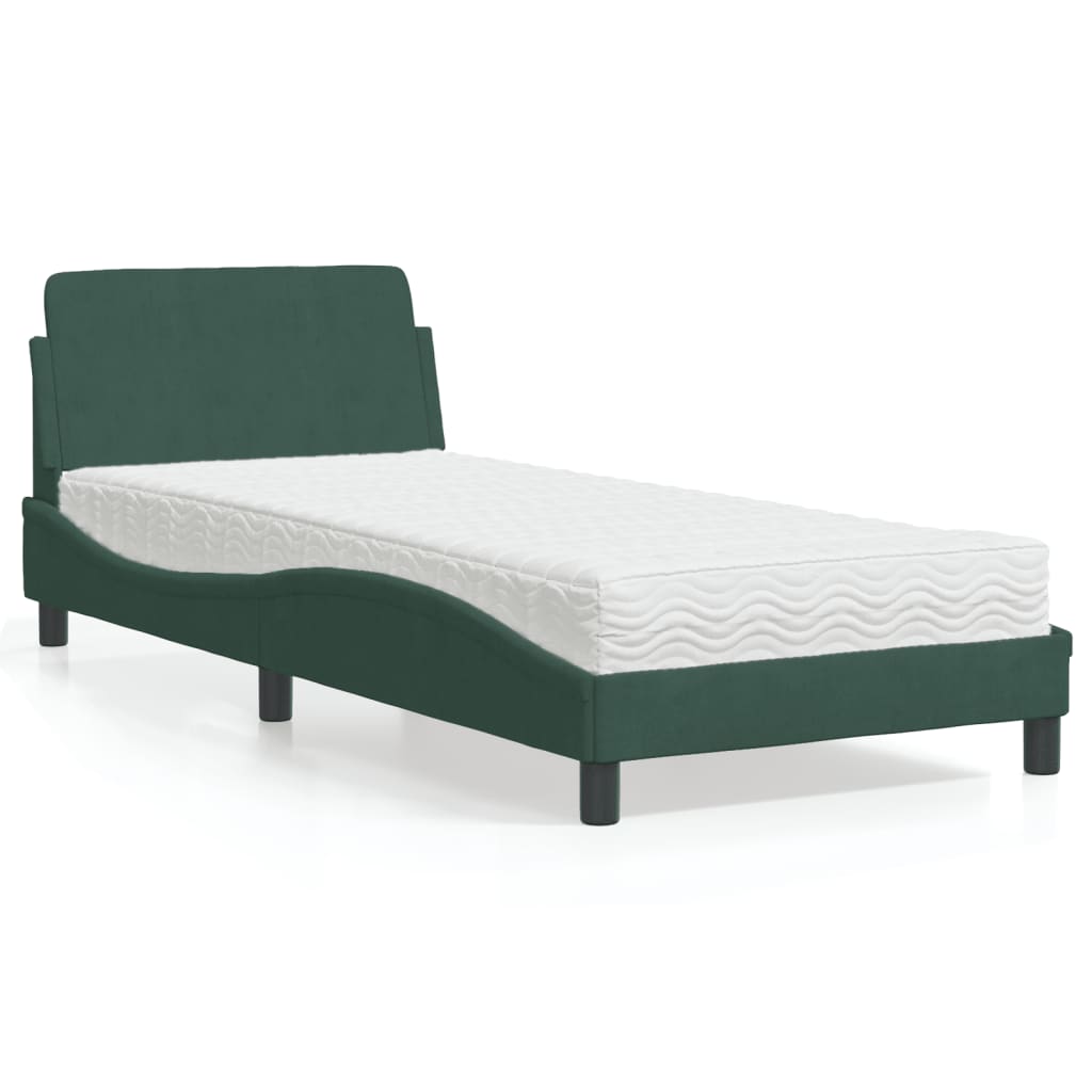 vidaXL Posteľný rám s matracom tmavozelený 90x200 cm zamat