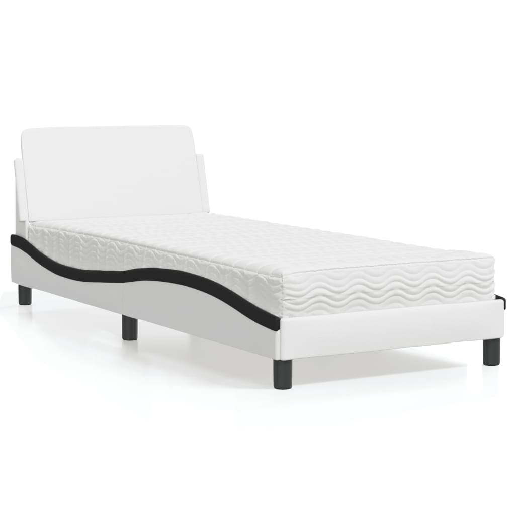 vidaXL Posteľ s matracom bielo-čierna 90x200 cm umelá koža