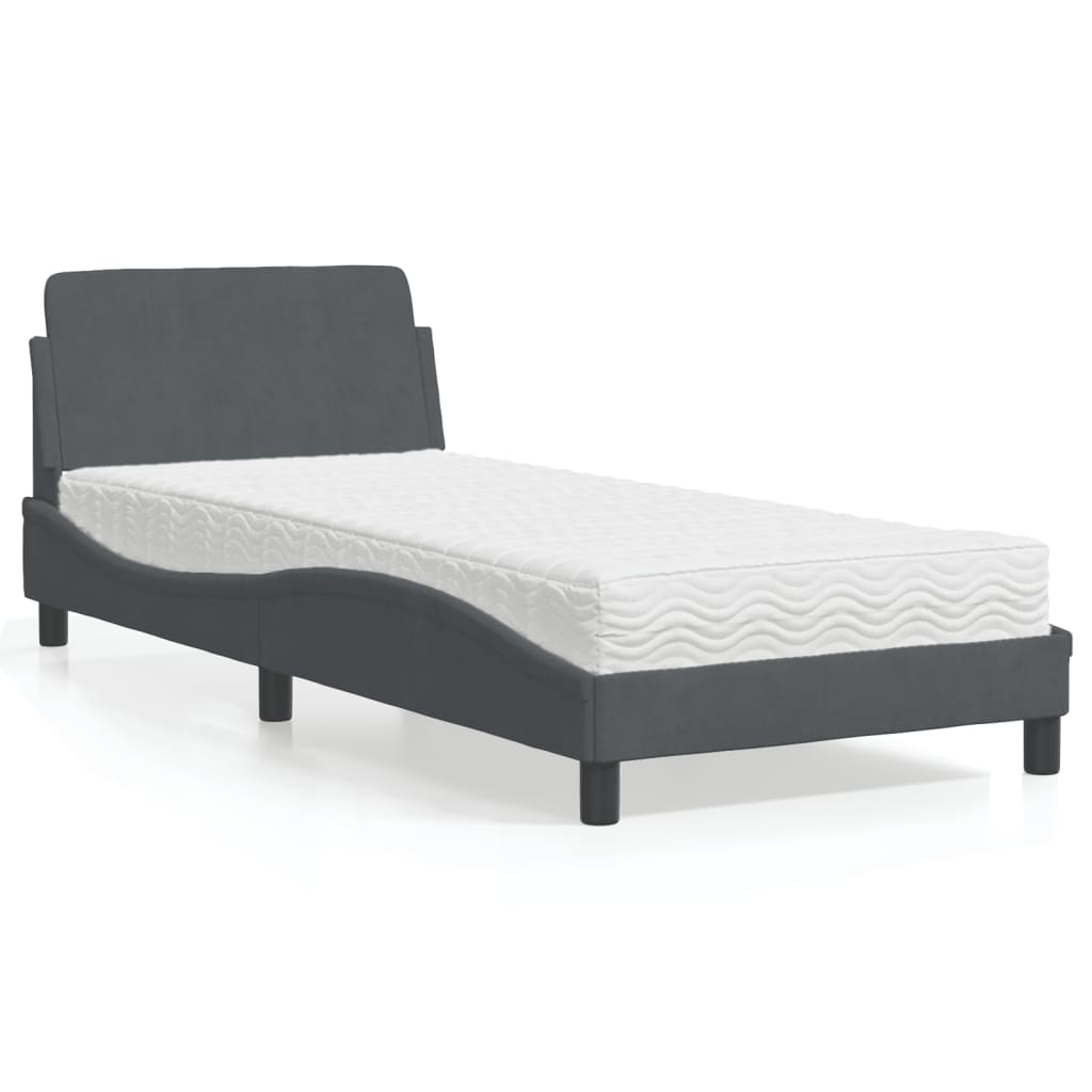 vidaXL Posteľný rám s matracom tmavosivý 90x200 cm zamat