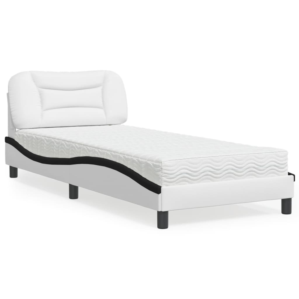 vidaXL Posteľ s matracom bielo-čierna 90x200 cm umelá koža
