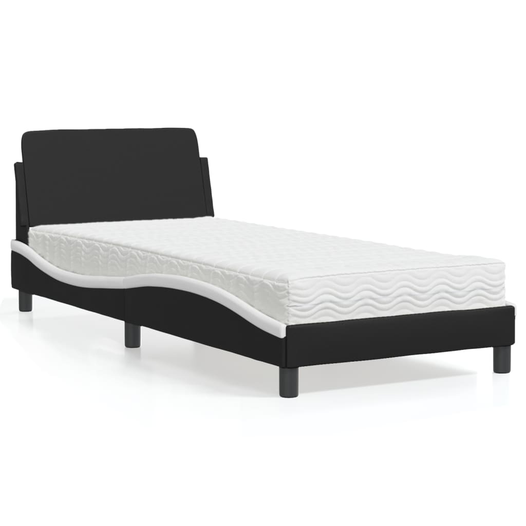 vidaXL Posteľ s matracom čierno-biela 90x200 cm umelá koža