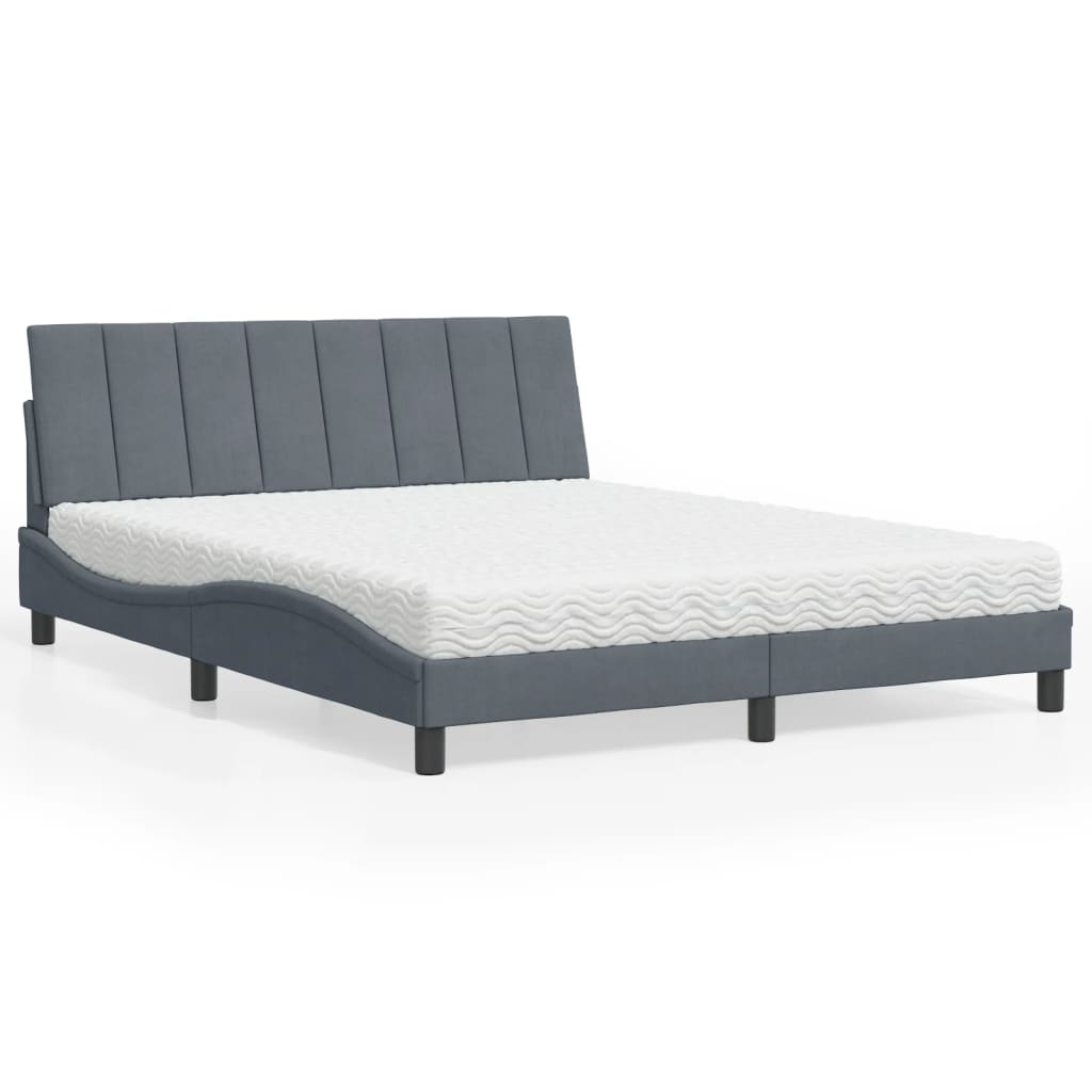 vidaXL Posteľný rám s matracom tmavosivý 160x200 cm zamat