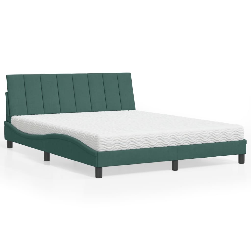 vidaXL Posteľný rám s matracom tmavozelený 160x200 cm zamat