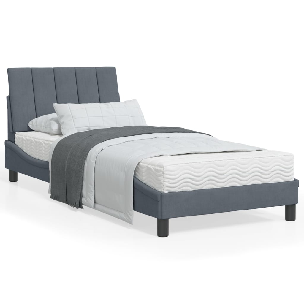 vidaXL Posteľný rám s matracom tmavosivý 90x200 cm zamat