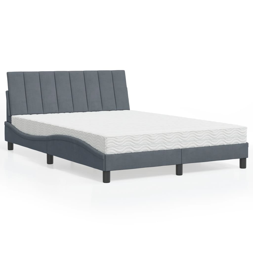 vidaXL Posteľný rám s matracom tmavosivý 140x200 cm zamat