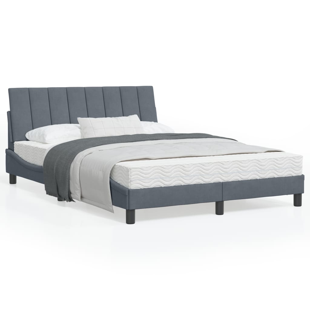 vidaXL Posteľný rám s matracom tmavosivý 120x200 cm zamat