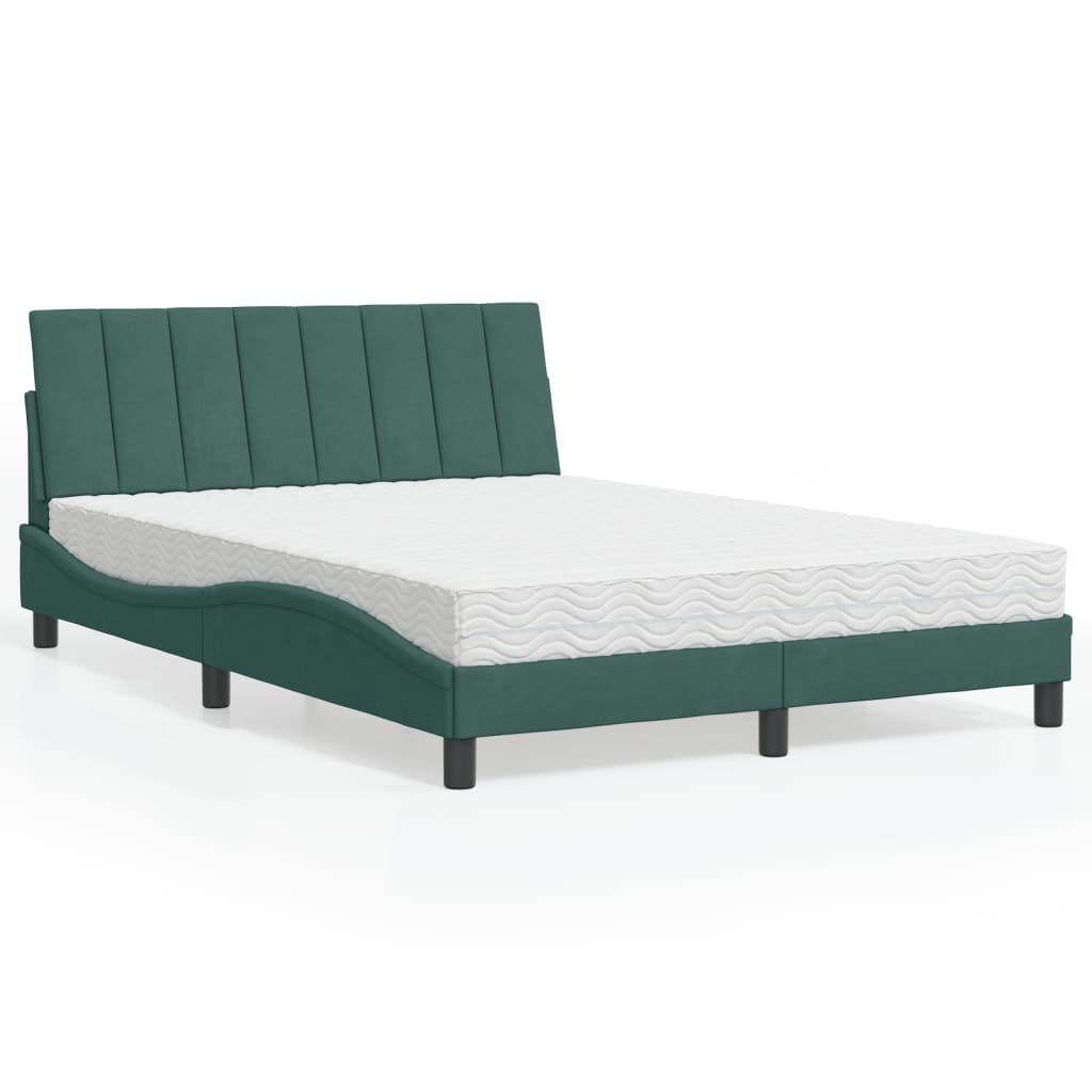 vidaXL Posteľný rám s matracom tmavozelený 140x200 cm zamat