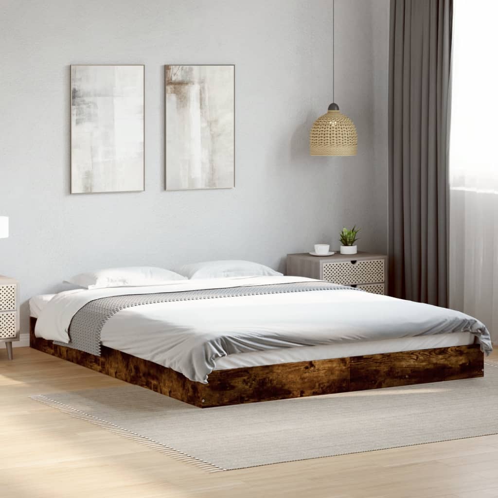 vidaXL Posteľný rám bez matraca dymový dub 160x200 cm kompozitné drevo