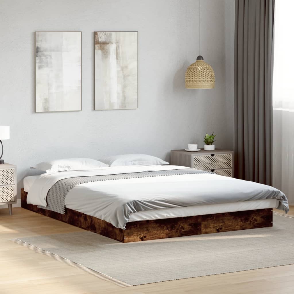 vidaXL Posteľný rám bez matraca dymový dub 120x190 cm borovicový masív