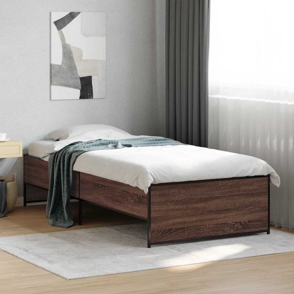 vidaXL Posteľný rám hnedý dub 100x200 cm kompozitné drevo a kov