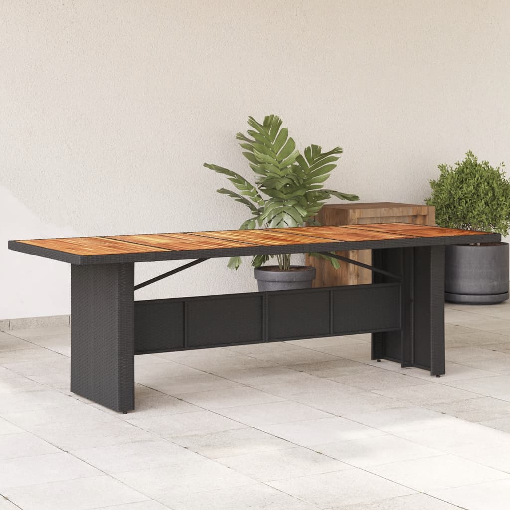 vidaXL Záhradný stôl s akáciovou doskou čierny 240x90x75 cm polyratan