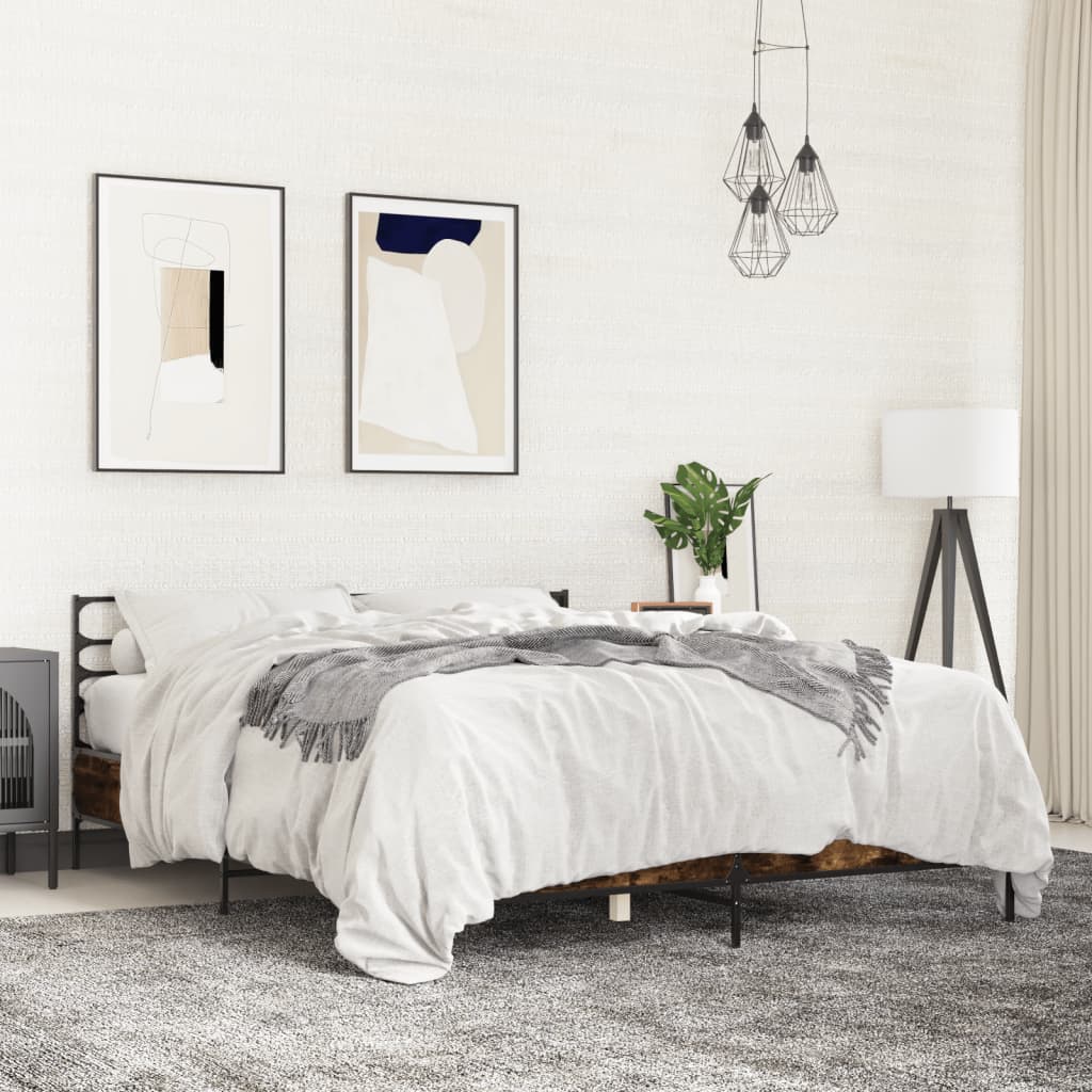 vidaXL Posteľný rám dymový dub 150x200 cm kompozitné drevo a kov