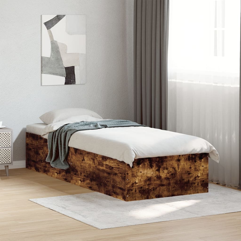 vidaXL Posteľný rám dymový dub 100x200 cm borovicový masív