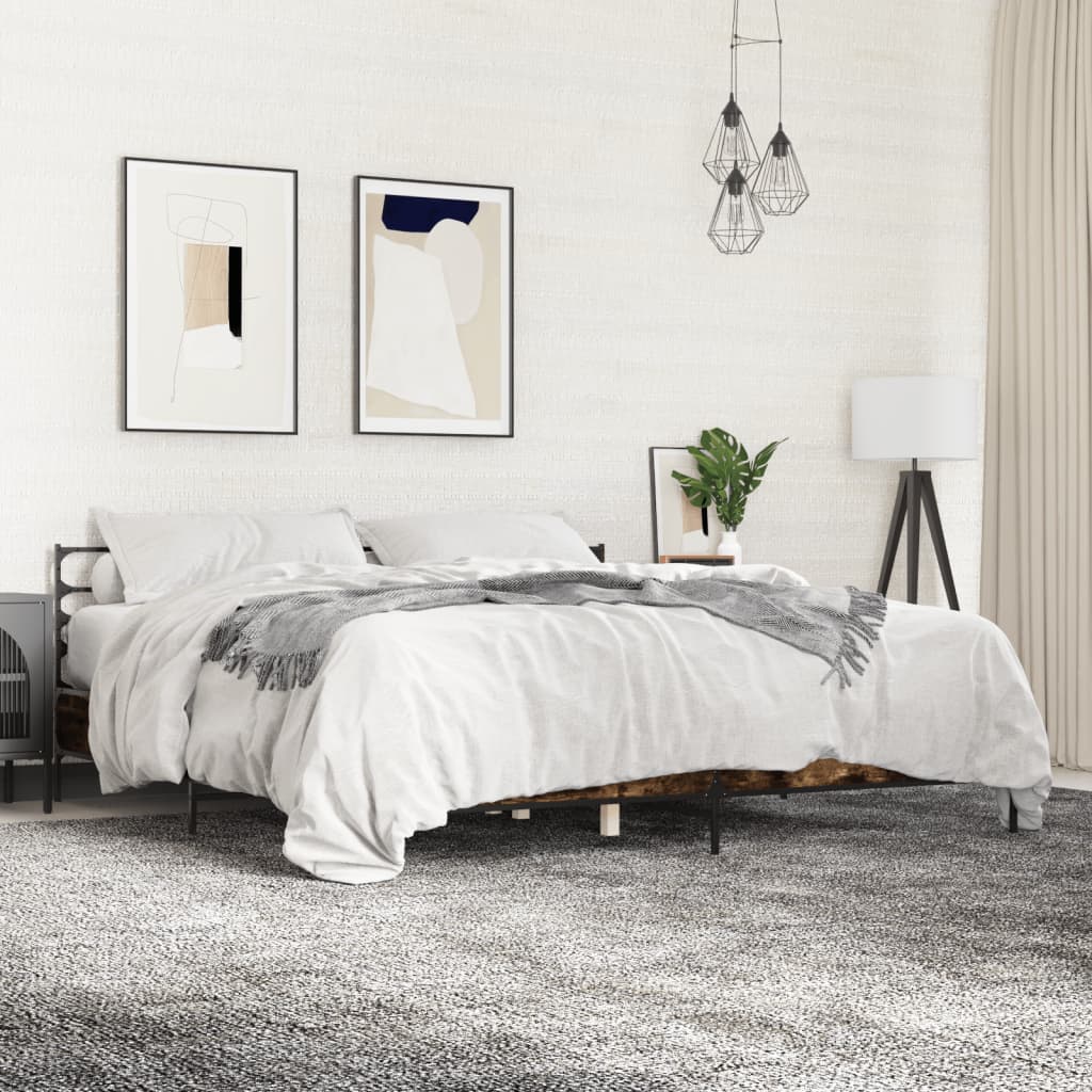 vidaXL Posteľný rám dymový dub 180x200 cm kompozitné drevo a kov