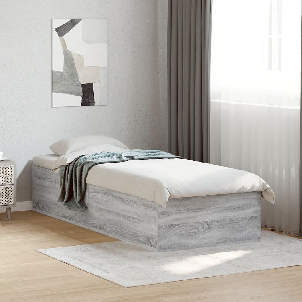 vidaXL Posteľný rám sivý dub sonoma 100x200 cm borovicový masív