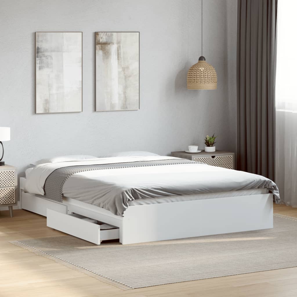 vidaXL Posteľný rám so zásuvkami biely 140x190 cm kompozitné drevo