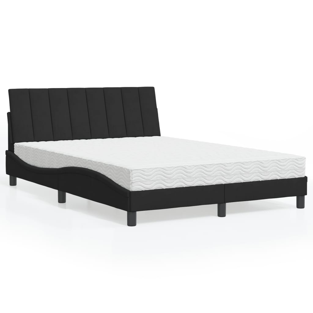 vidaXL Posteľný rám s matracom čierny 140x190 cm zamat