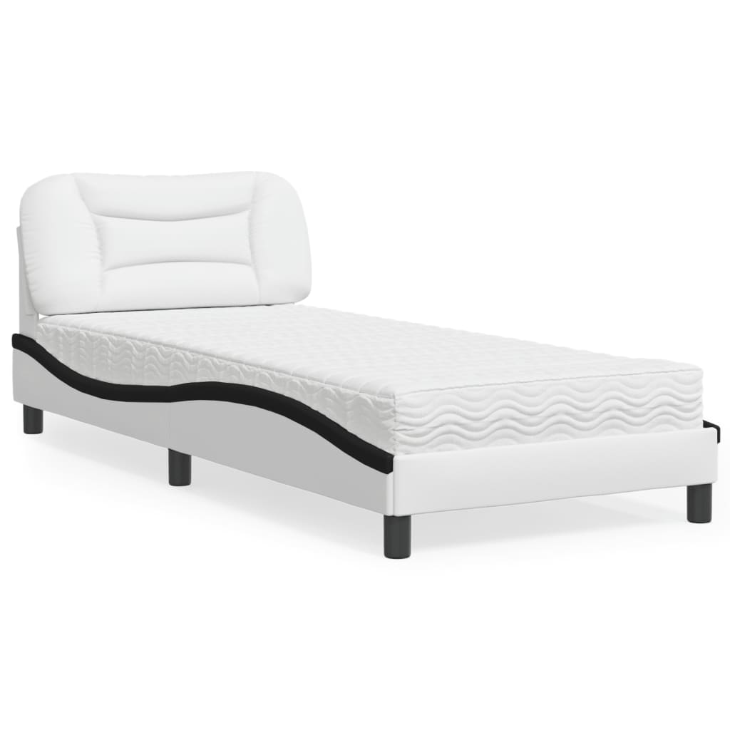 vidaXL Posteľ s matracom bielo-čierna 90x190 cm umelá koža