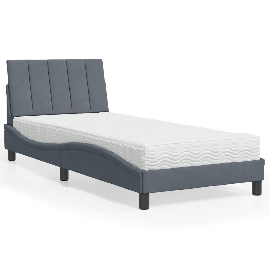 vidaXL Posteľný rám s matracom tmavosivý 90x190 cm zamat