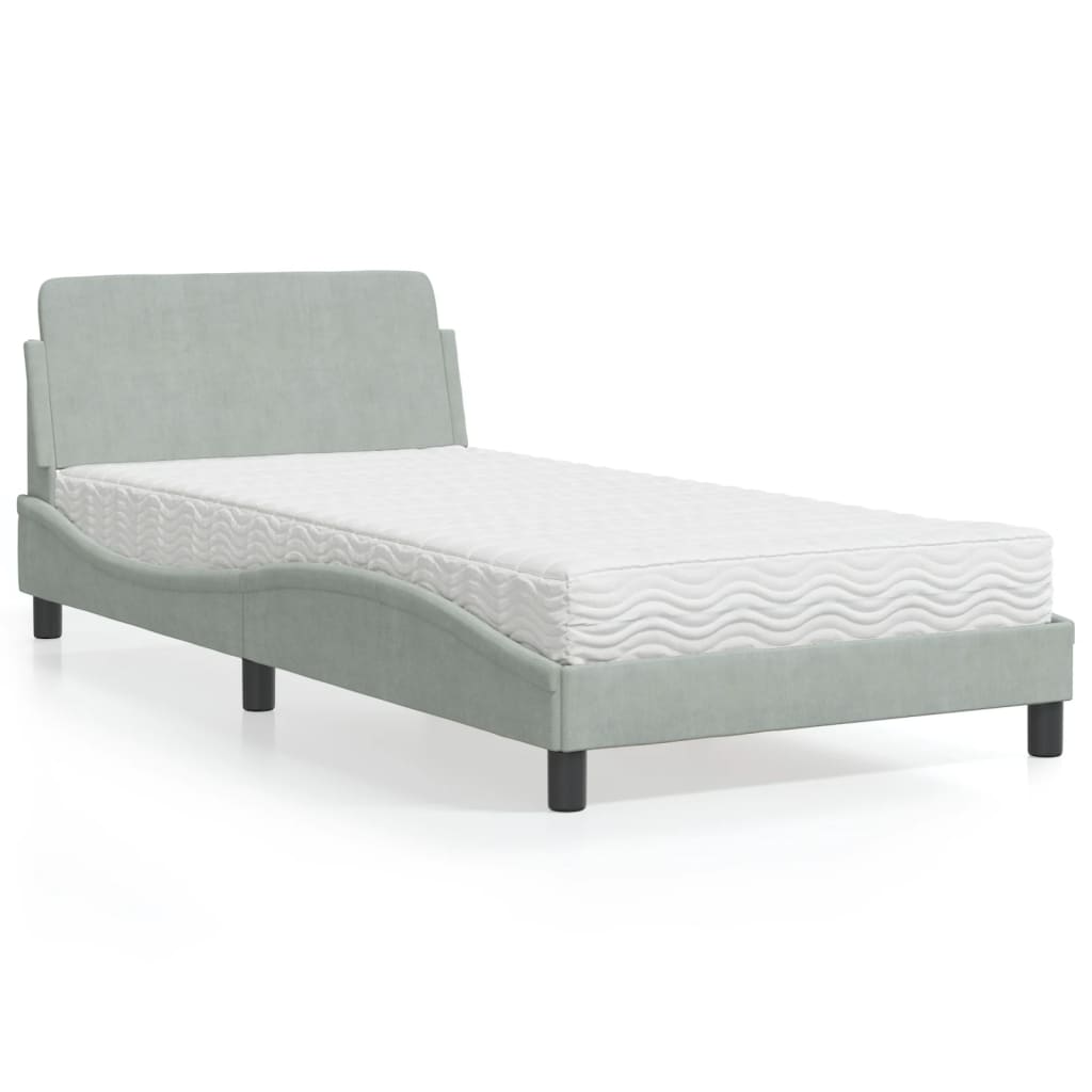 vidaXL Posteľný rám s matracom bledosivý 100x200 cm zamat