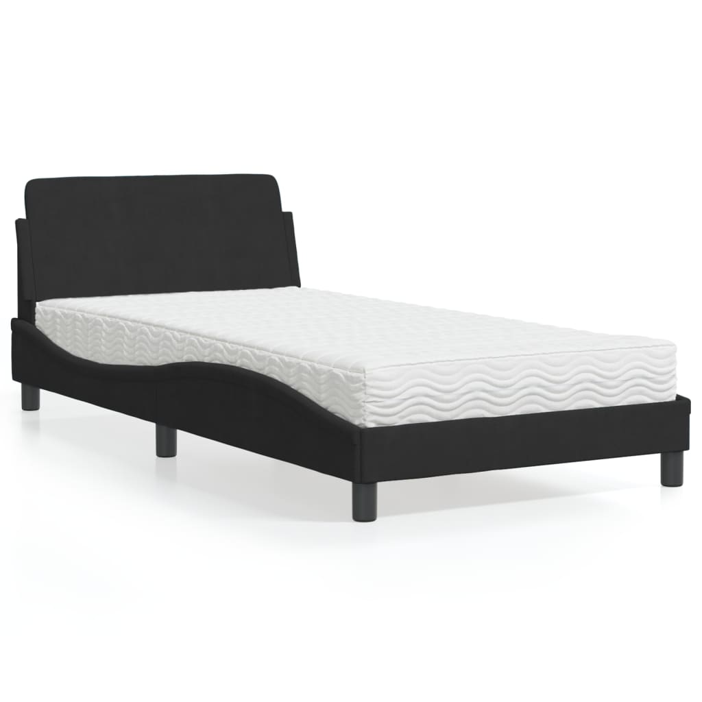 vidaXL Posteľný rám s matracom čierny 100x200 cm zamat