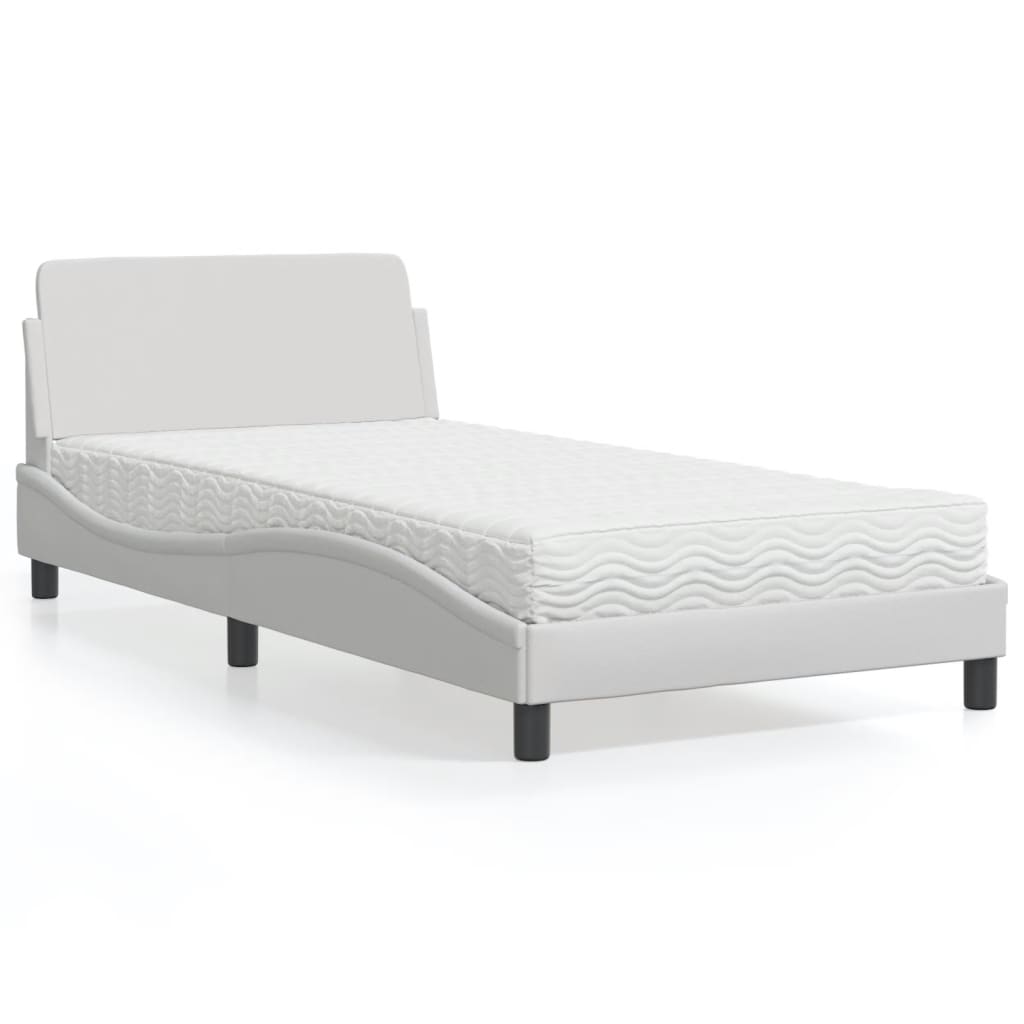 vidaXL Posteľ s matracom biela 100x200 cm umelá koža