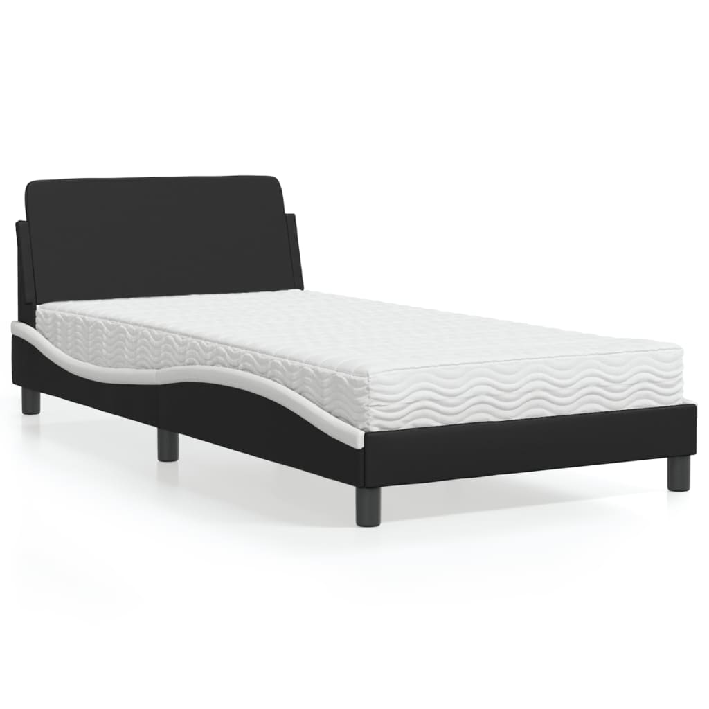 vidaXL Posteľ s matracom čierno-biela 100x200 cm umelá koža