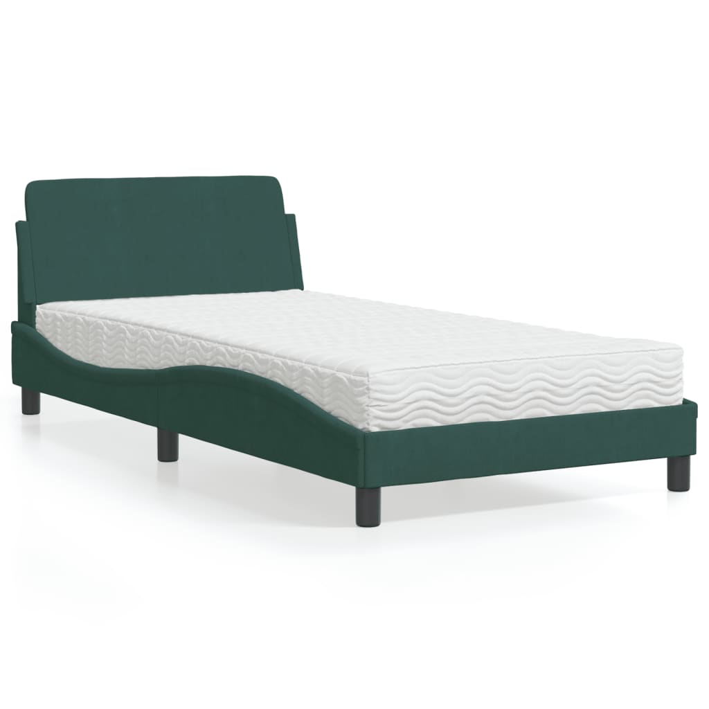vidaXL Posteľný rám s matracom tmavozelený 100x200 cm zamat