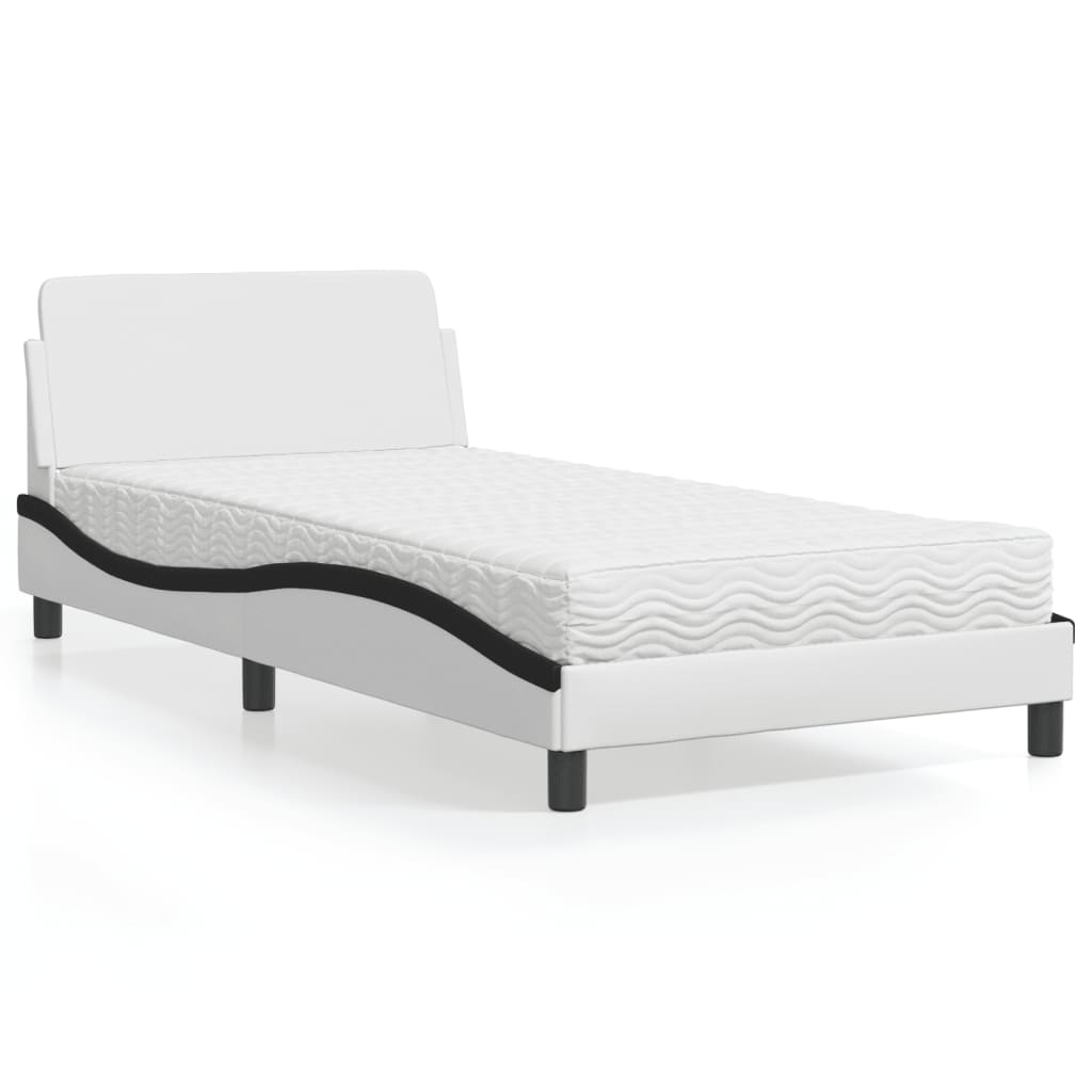 vidaXL Posteľ s matracom biela a čierna 100x200 cm umelá koža