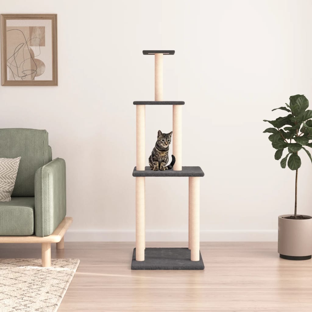vidaXL Škrabadlo pre mačky so sisalovými stĺpikmi tmavosivé 149 cm