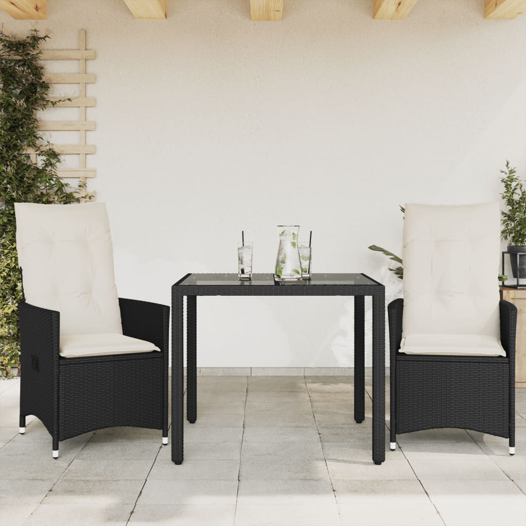 vidaXL 3-dielna bistro súprava s vankúšmi čierna polyratanová