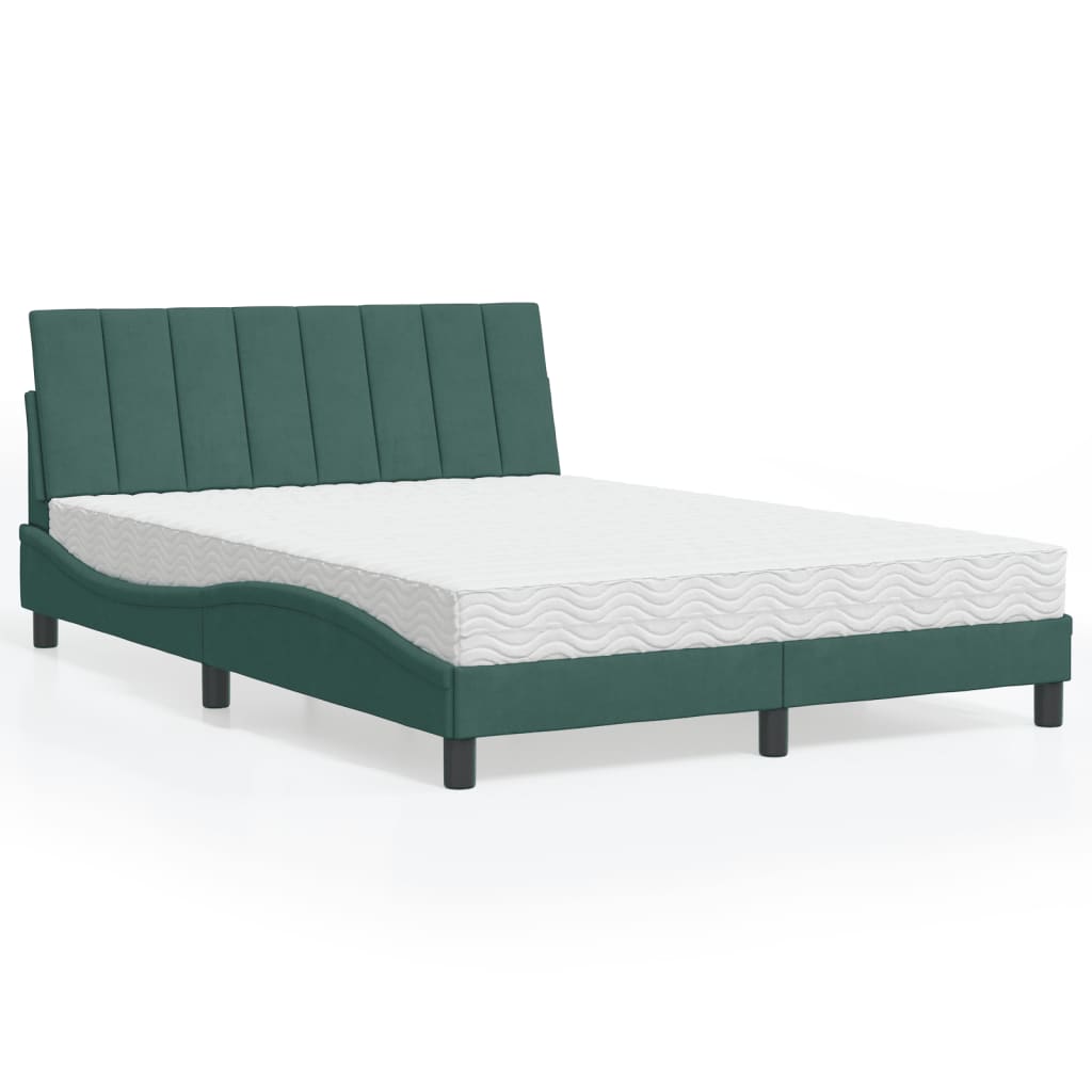 vidaXL Posteľný rám s matracom tmavozelený 140x190 cm zamat